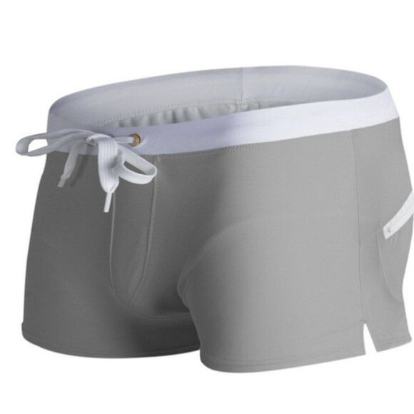 Men's Sexy Swim Trunks With Zippered Back Pocket Resort Wear Pool Beach Gray XL - Picture 1 of 1
